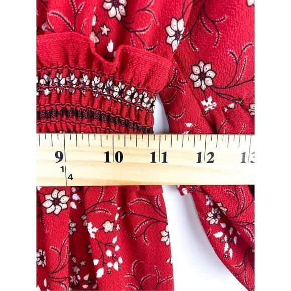 Max Studio V-Neck Empire Waist Dress in Red Size S Puff Sleeve Floral - Picture 7 of 10